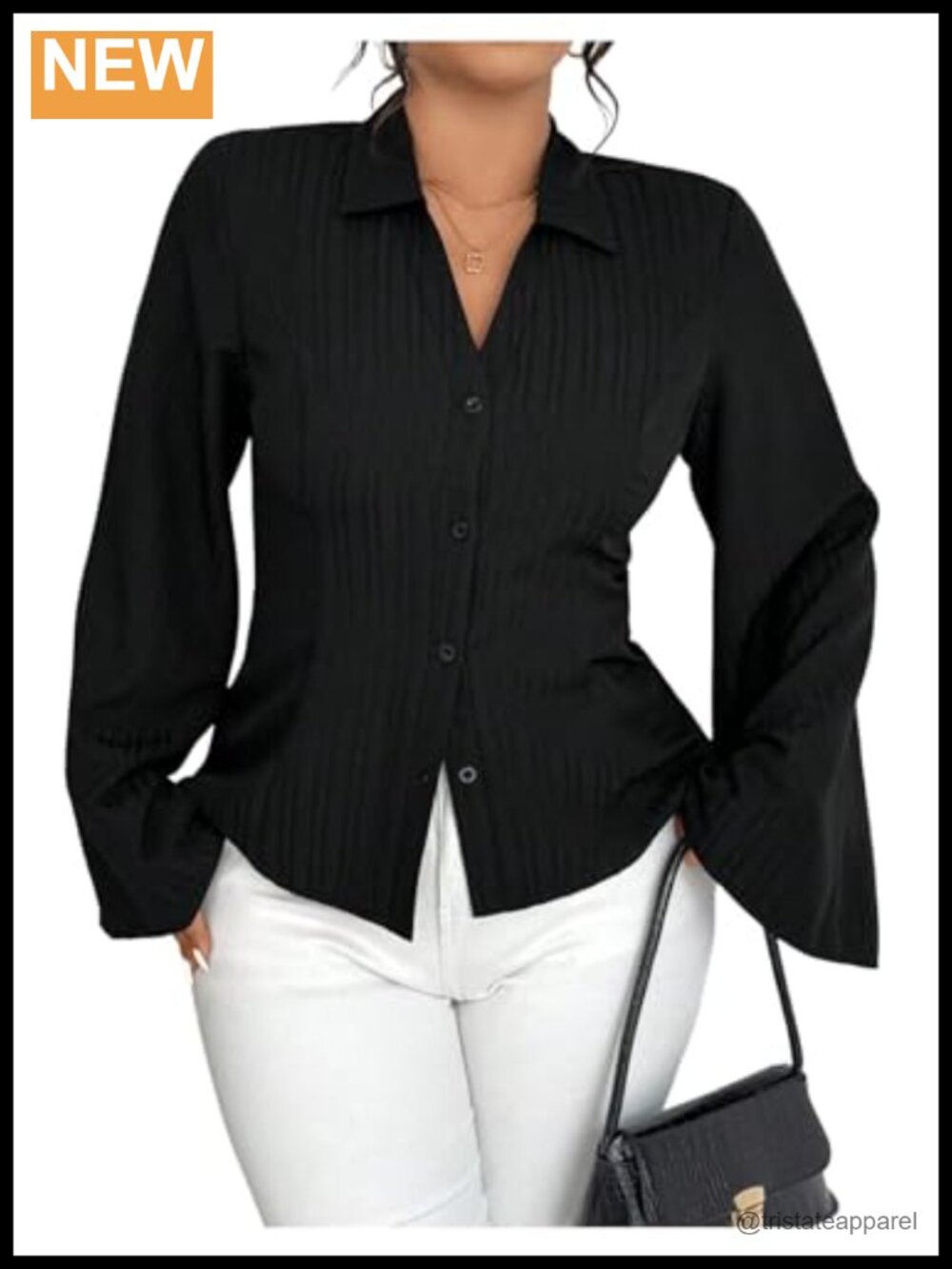 Women's Plus Size Collared Long Sleeve Button Down Shirt Casual Office Top